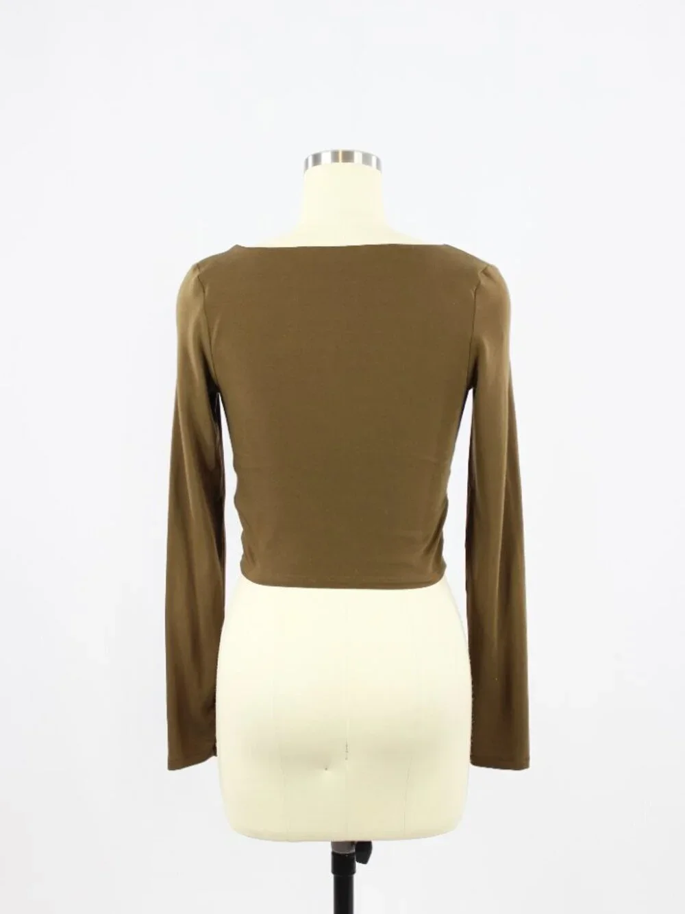 Aritzia WILFRED FREE Orbit Brown Jersey Ruched Long Sleeve Cropped Top, Size S - Picture 3 of 13